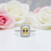 Gorgeous Halo Radiant Cut Yellow Simulated Sapphire Engagement Ring-Black Diamonds New York