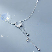 Gorgeous Moon Tassel Star Pendant Short Necklace-Black Diamonds New York