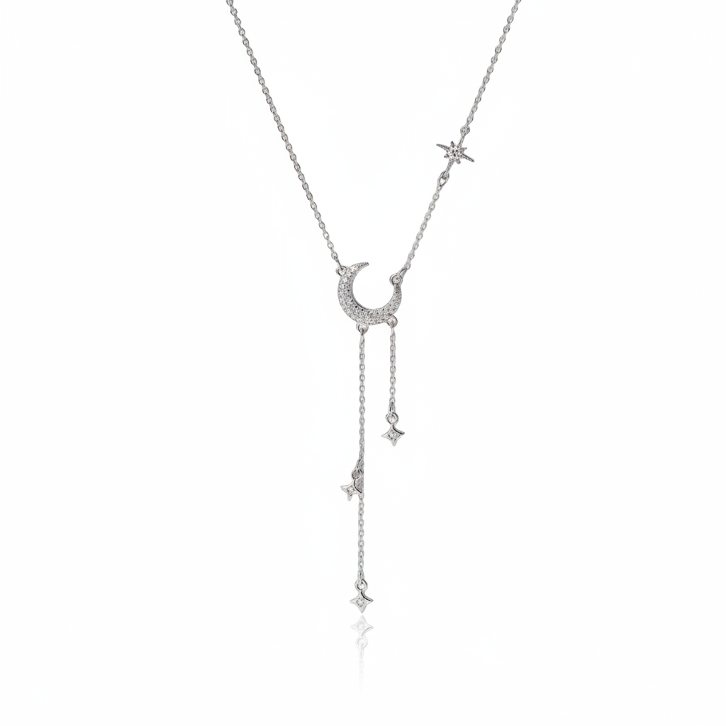 Gorgeous Moon Tassel Star Pendant Short Necklace-Black Diamonds New York