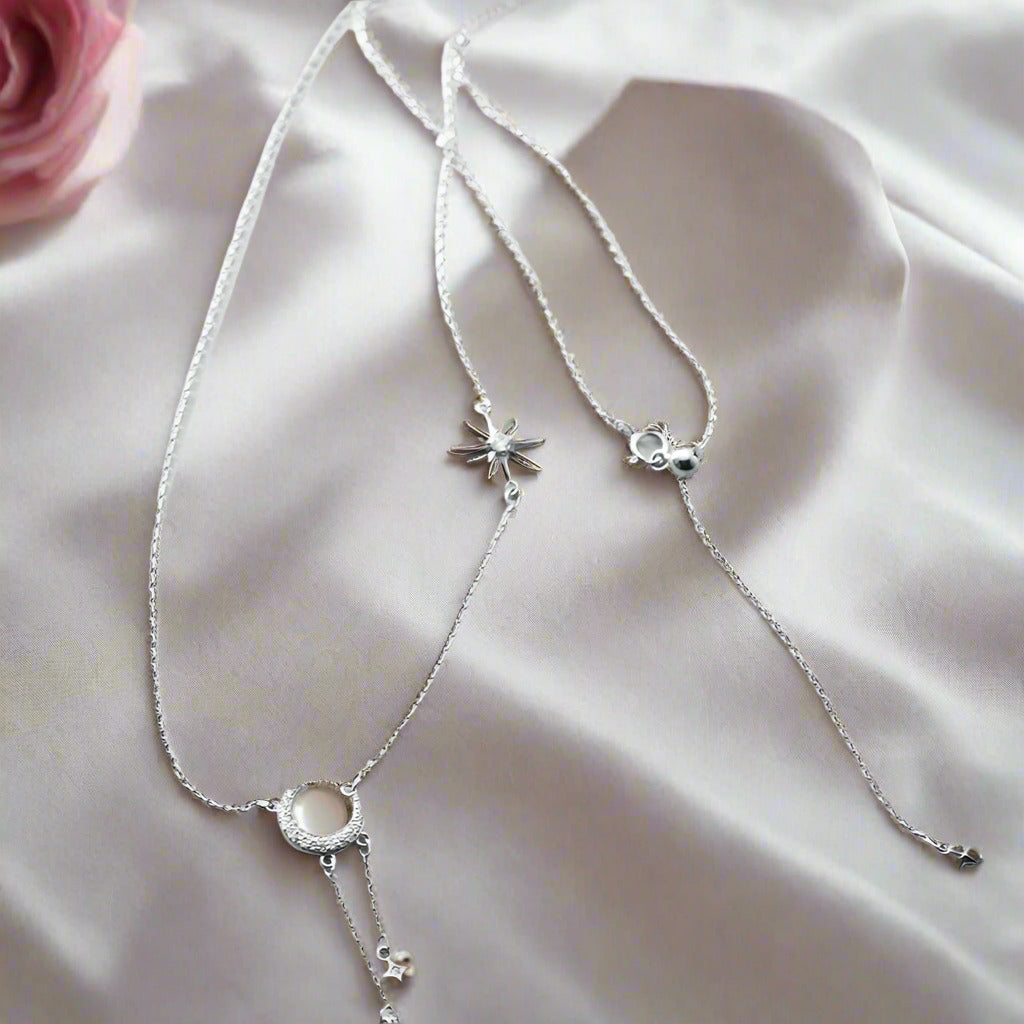 Gorgeous Moon Tassel Star Pendant Short Necklace-Black Diamonds New York