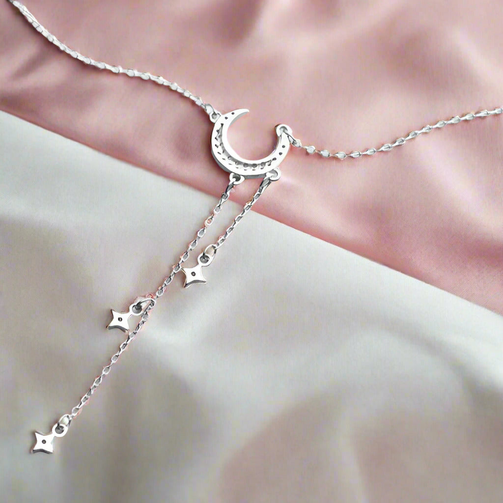 Gorgeous Moon Tassel Star Pendant Short Necklace-Black Diamonds New York