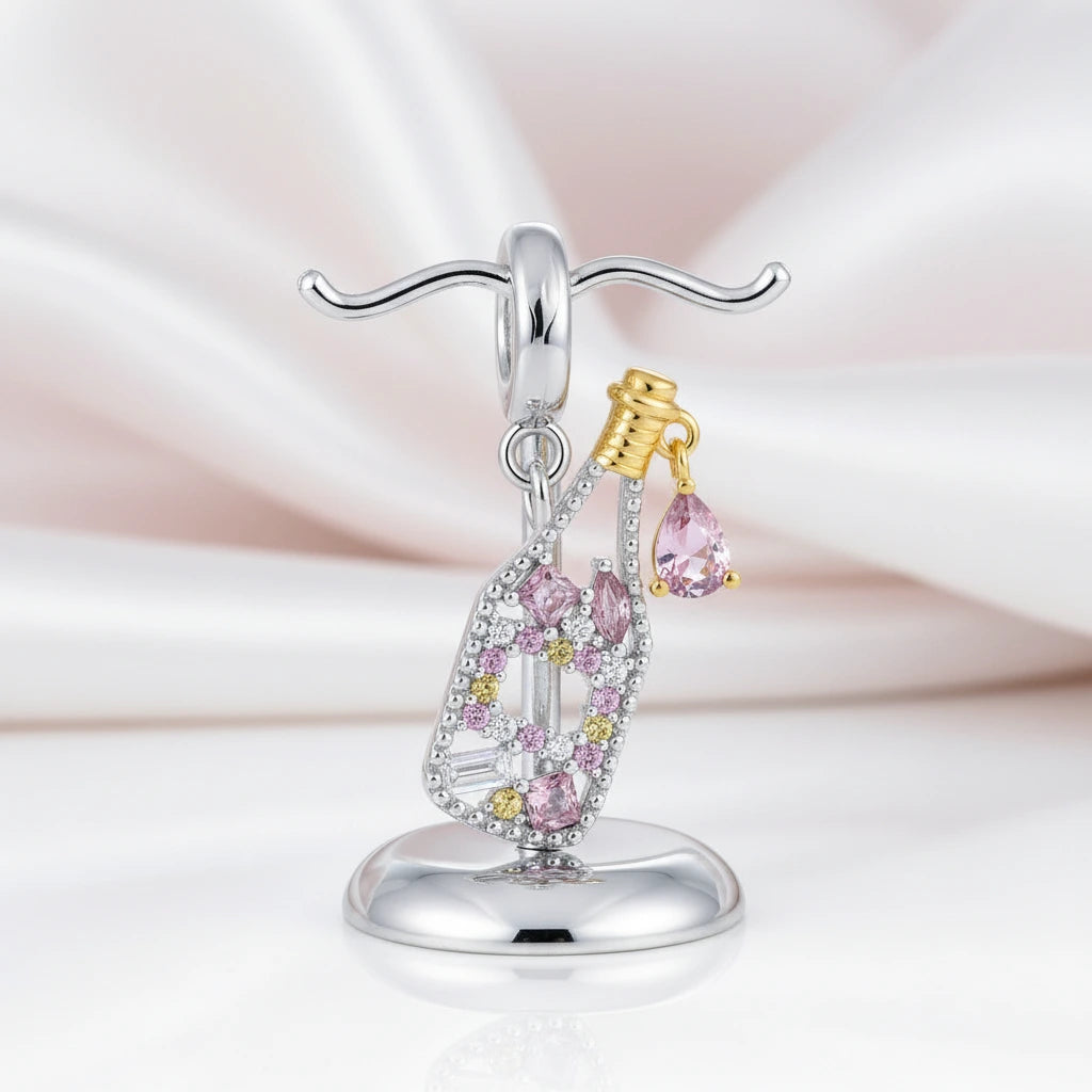 Gorgeous Pink Teacup Charm-Black Diamonds New York