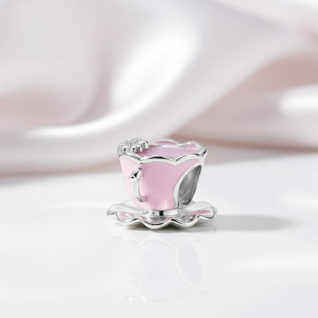Gorgeous Pink Teacup Charm-Black Diamonds New York