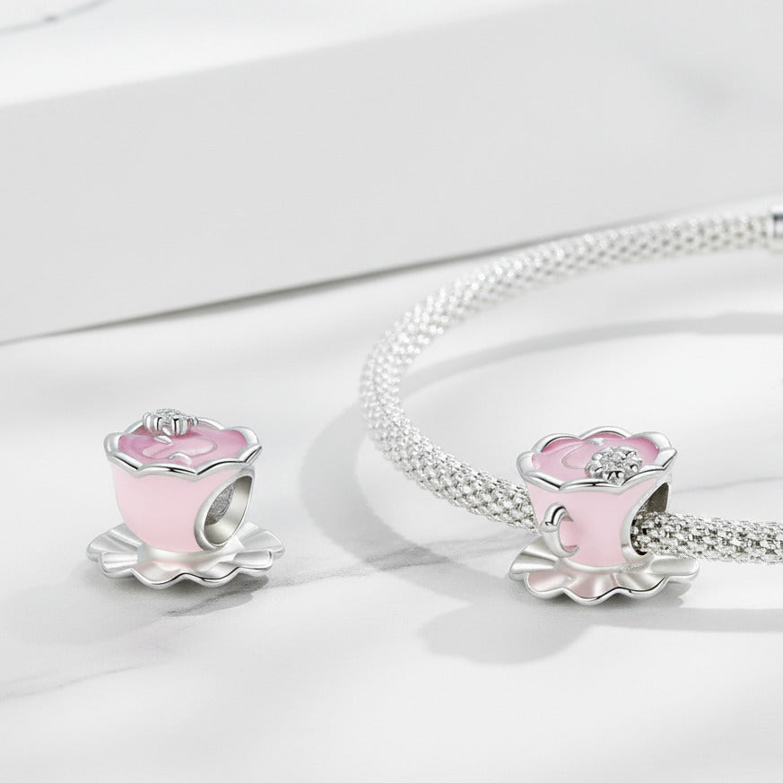 Gorgeous Pink Teacup Charm-Black Diamonds New York