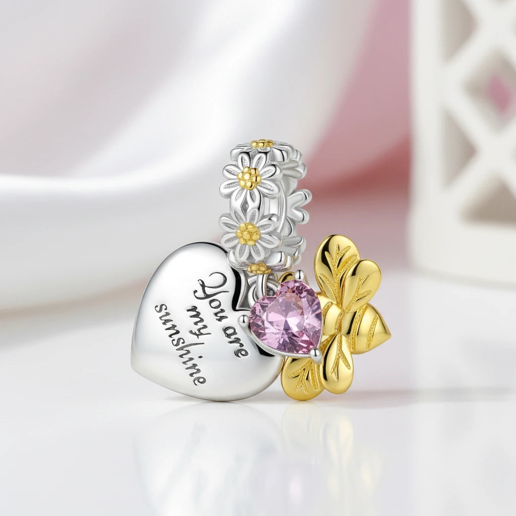 Gorgeous Pink Teacup Charm-Black Diamonds New York