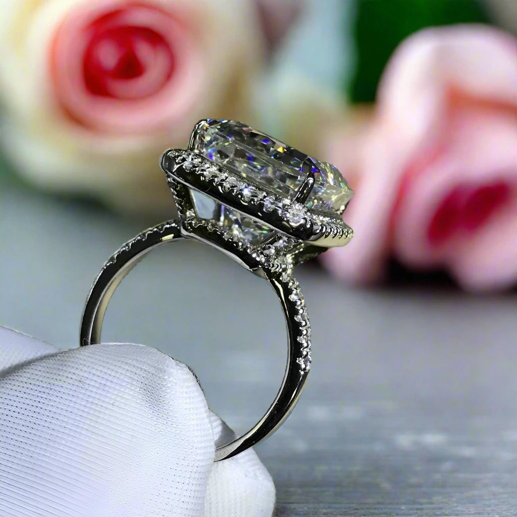 Gorgeous Radiant Cut Halo Sapphire Engagement Ring-Black Diamonds New York