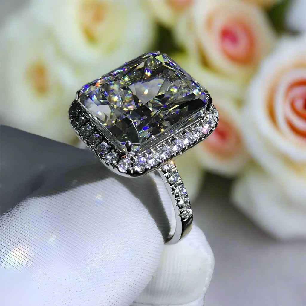 Gorgeous Radiant Cut Halo Sapphire Engagement Ring-Black Diamonds New York