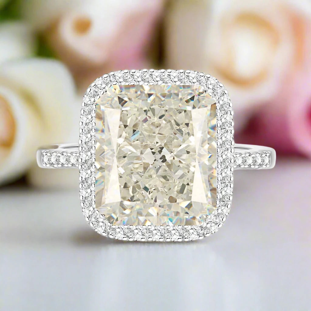 Gorgeous Radiant Cut Halo Sapphire Engagement Ring-Black Diamonds New York