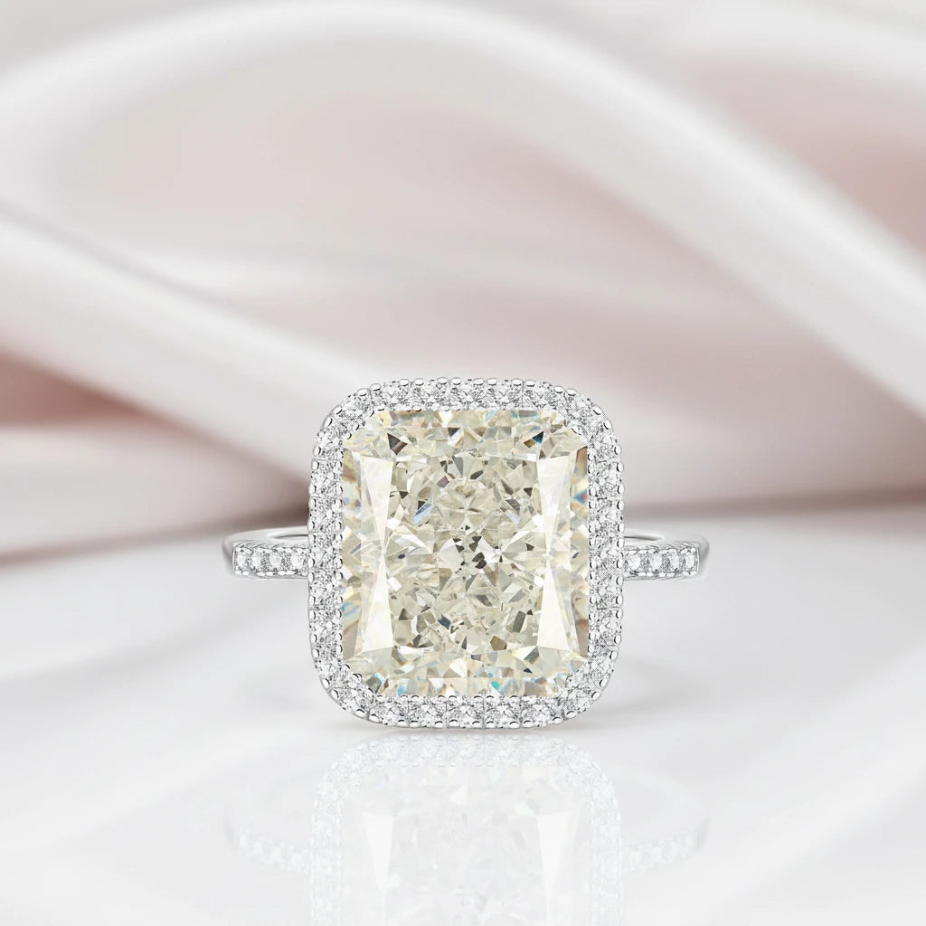 Gorgeous Radiant Cut Halo Sapphire Engagement Ring-Black Diamonds New York