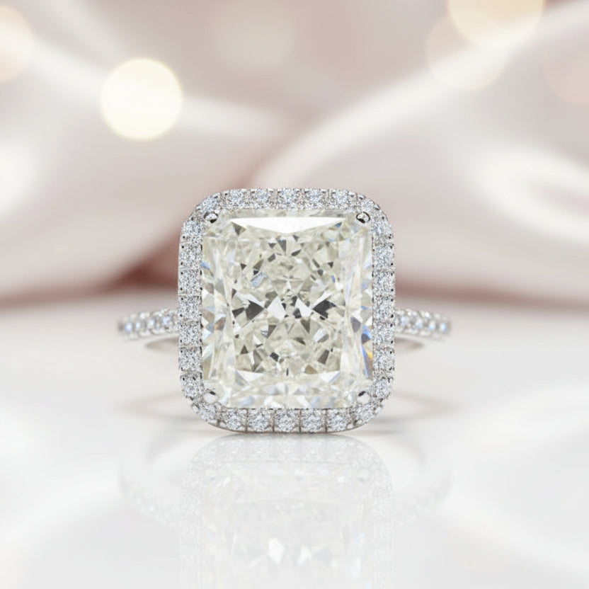 Gorgeous Radiant Cut Halo Sapphire Engagement Ring-Black Diamonds New York