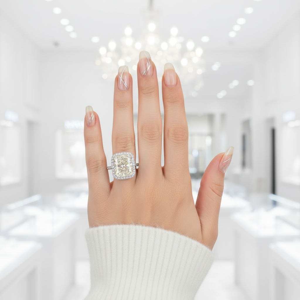 Gorgeous Radiant Cut Halo Sapphire Engagement Ring-Black Diamonds New York