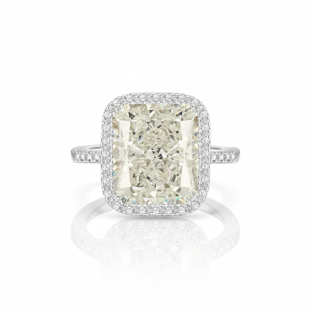 Gorgeous Radiant Cut Halo Sapphire Engagement Ring-Black Diamonds New York