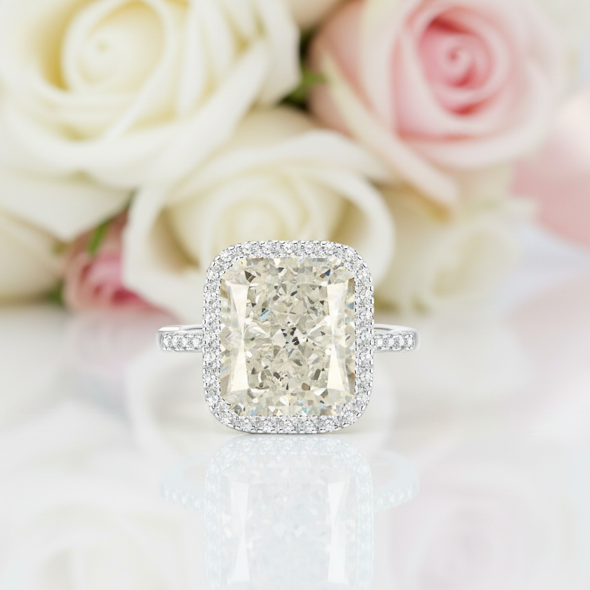 Gorgeous Radiant Cut Halo Sapphire Engagement Ring-Black Diamonds New York