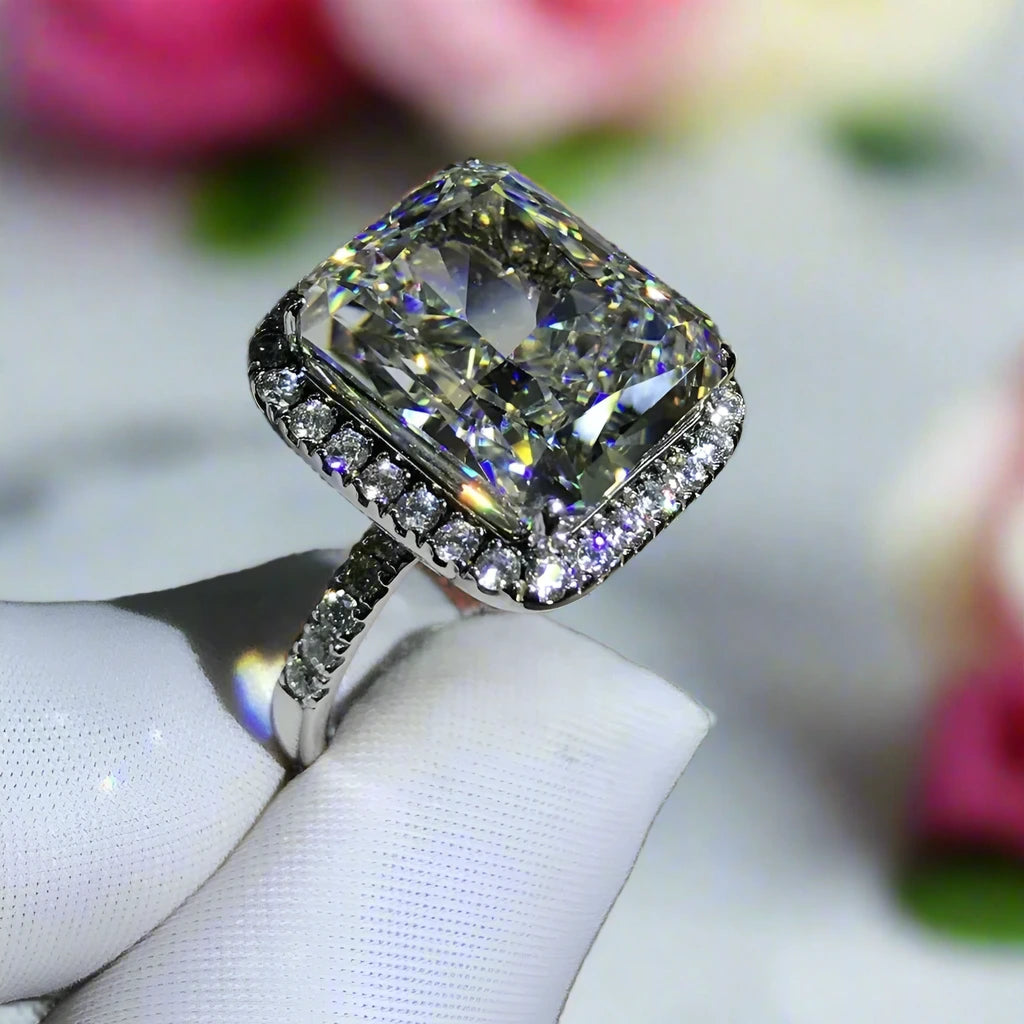 Gorgeous Radiant Cut Halo Sapphire Engagement Ring-Black Diamonds New York