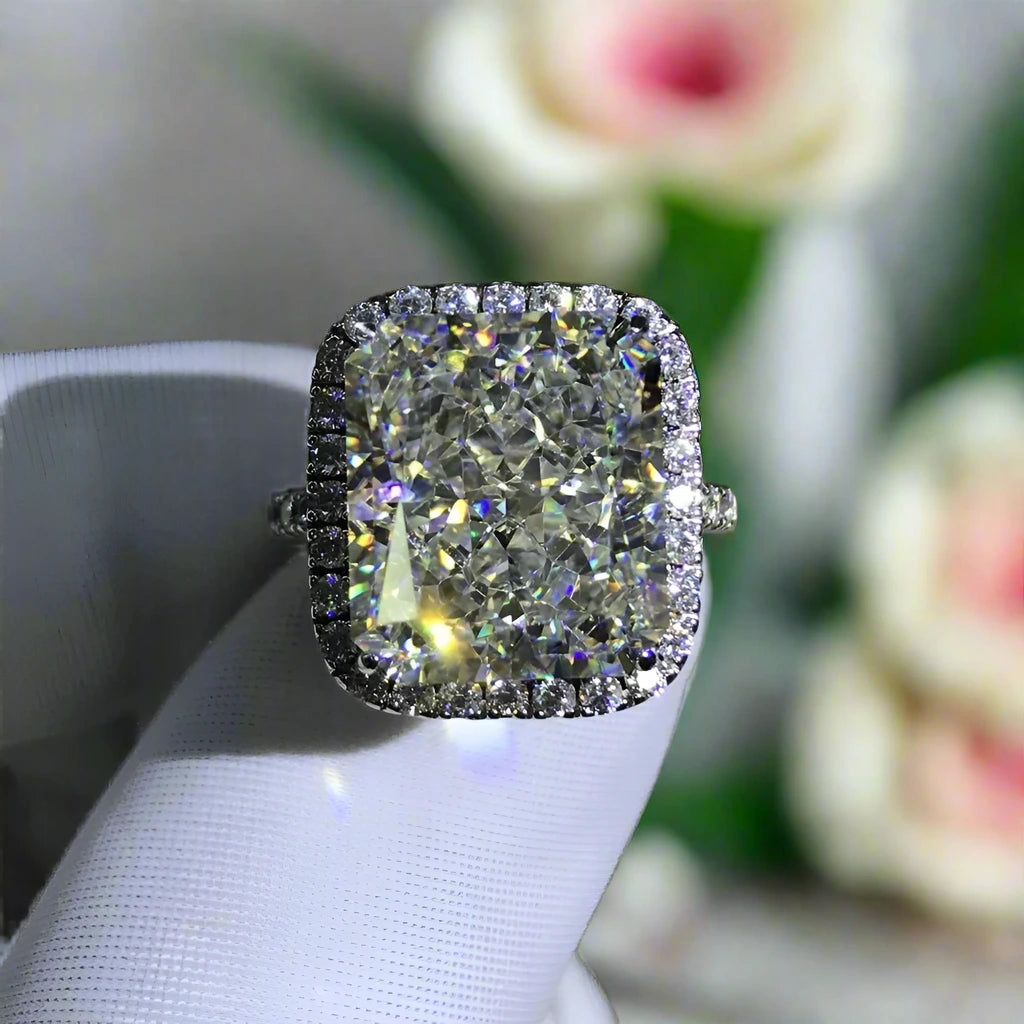 Gorgeous Radiant Cut Halo Sapphire Engagement Ring-Black Diamonds New York