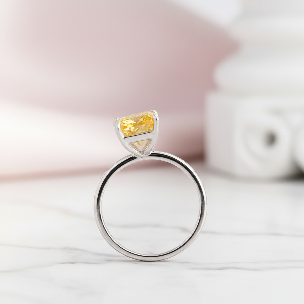 Gorgeous Radiant Cut Yellow Sapphire Engagement Ring-Black Diamonds New York