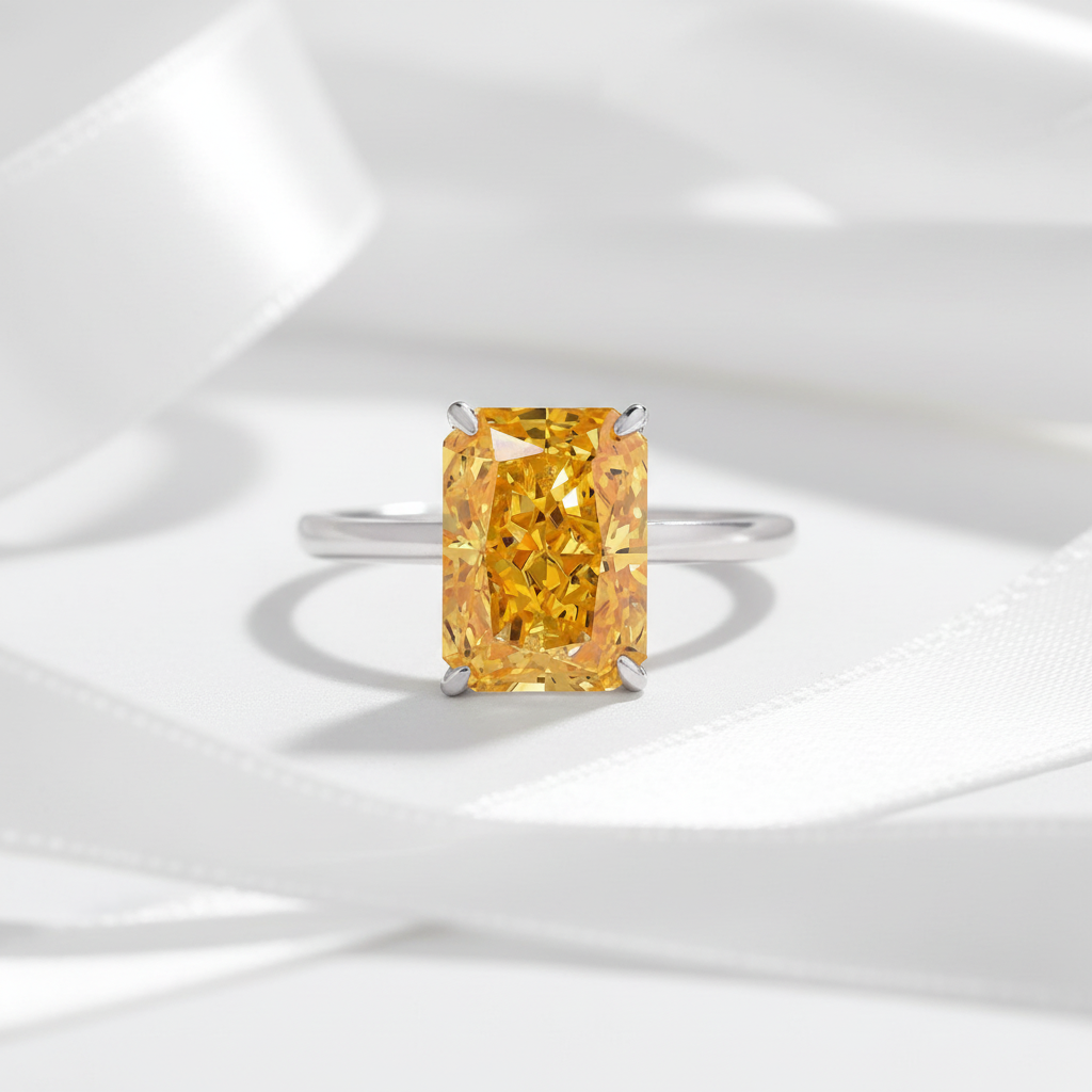 Gorgeous Radiant Cut Yellow Sapphire Engagement Ring-Black Diamonds New York