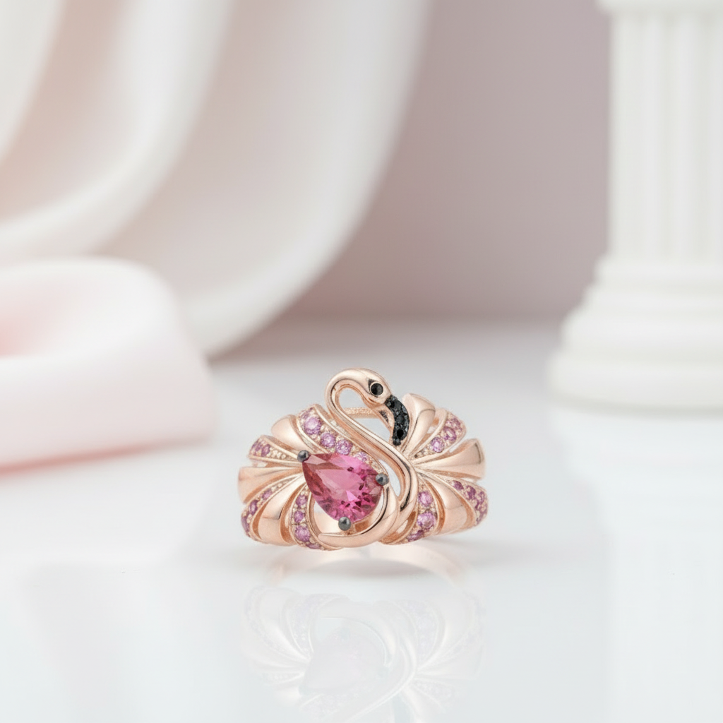 Gorgeous Rose Gold Flamingo Ring-Black Diamonds New York