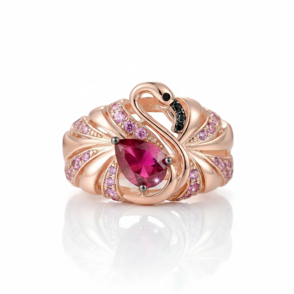 Gorgeous Rose Gold Flamingo Ring-Black Diamonds New York