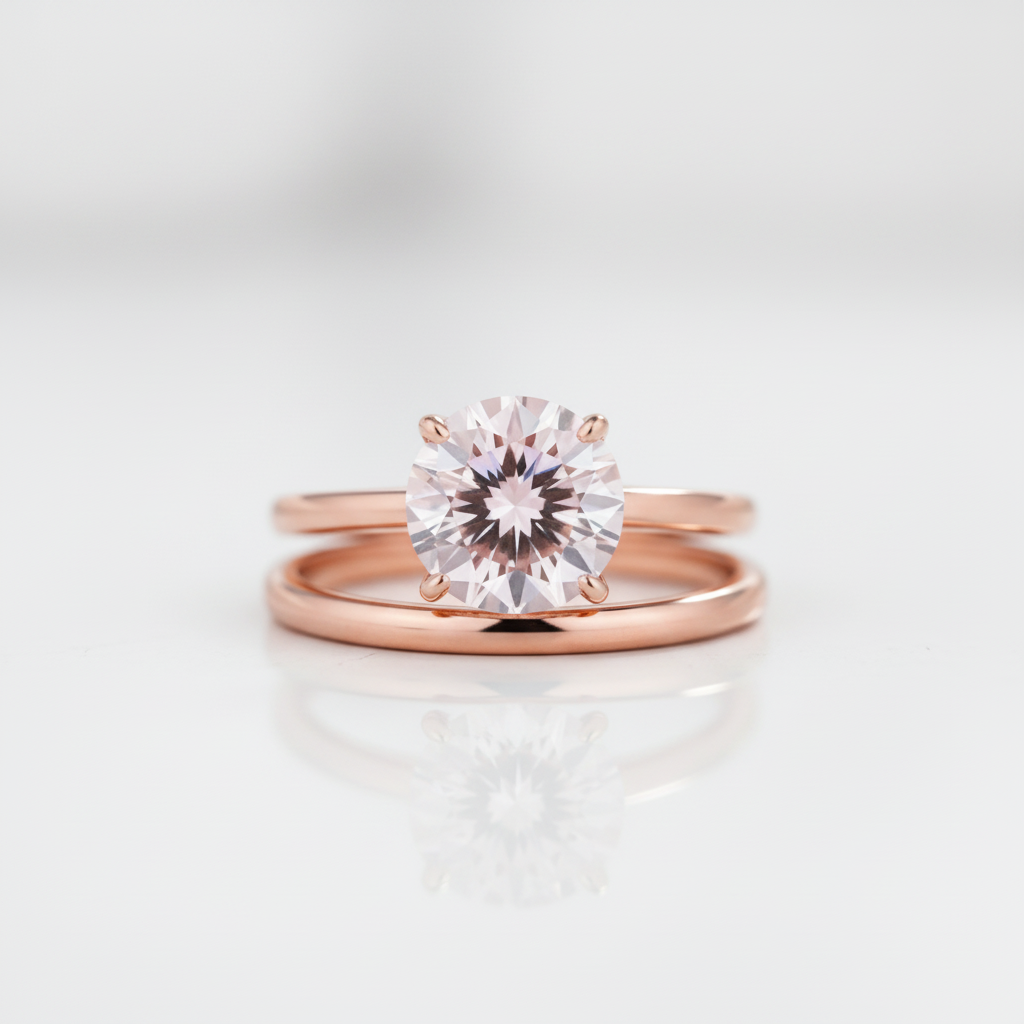 Gorgeous Round Cut Morganite Pink Wedding Set-Black Diamonds New York