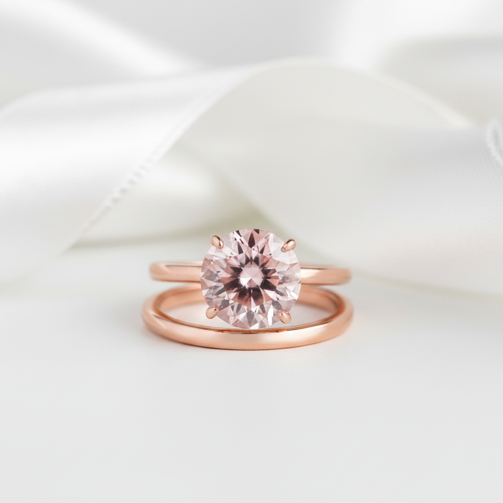 Gorgeous Round Cut Morganite Pink Wedding Set-Black Diamonds New York