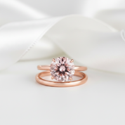 Gorgeous Round Cut Morganite Pink Wedding Set-Black Diamonds New York