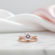 Gorgeous Round Cut Morganite Pink Wedding Set-Black Diamonds New York