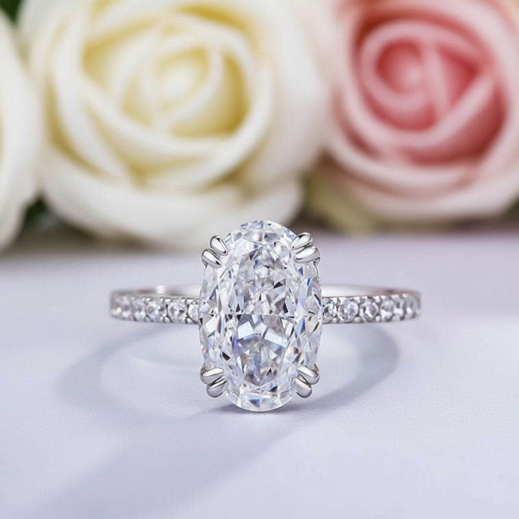 Gorgeous Unique Oval Cut Simulated Diamond Engagement Ring-Black Diamonds New York