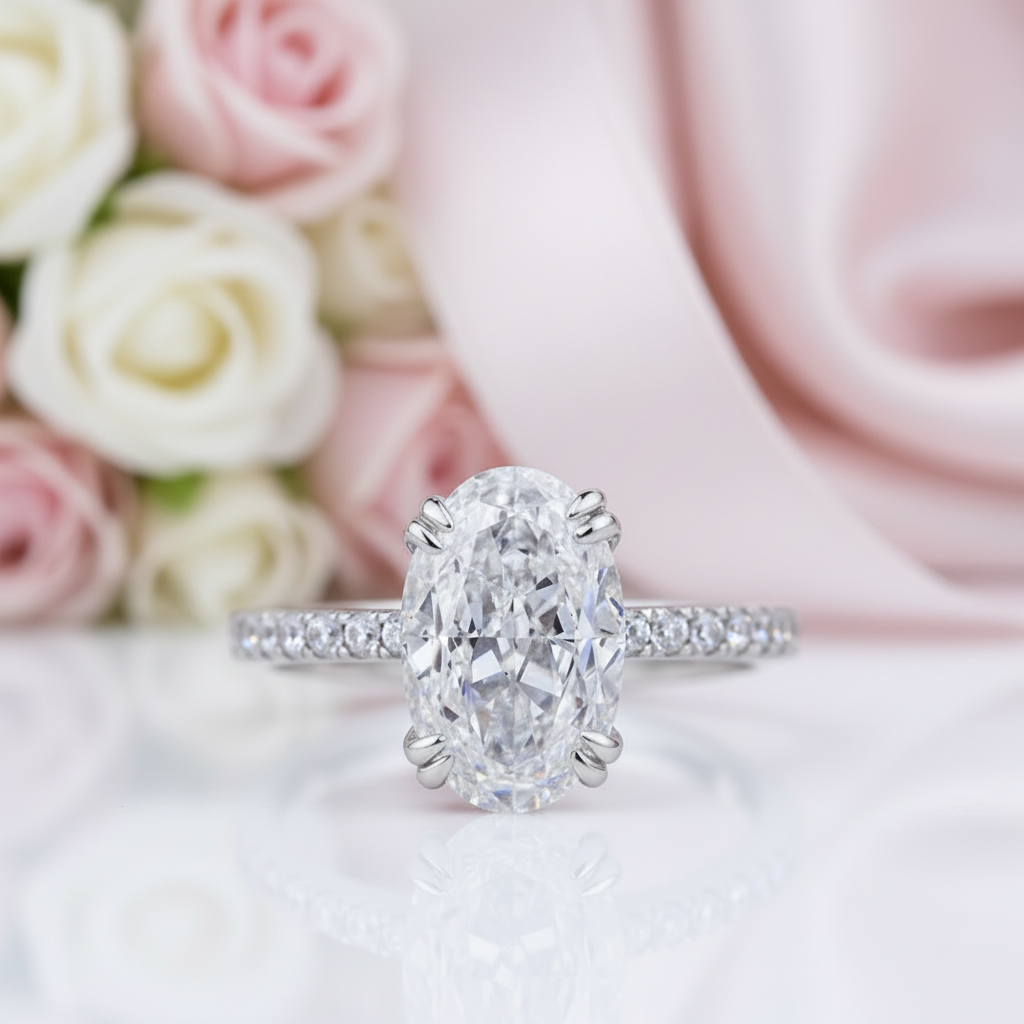 Gorgeous Unique Oval Cut Simulated Diamond Option Engagement Ring-Black Diamonds New York