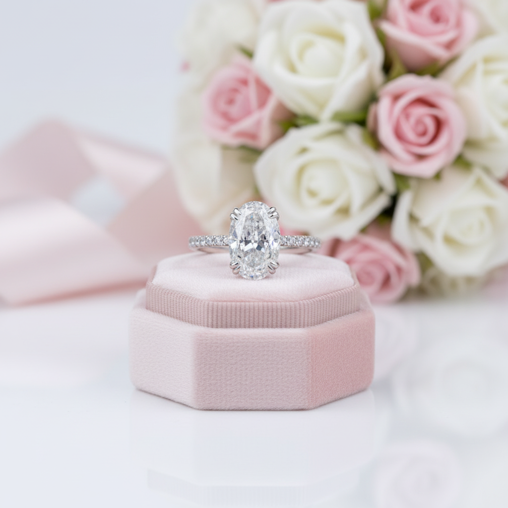 Gorgeous Unique Oval Cut Simulated Diamond Option Engagement Ring-Black Diamonds New York