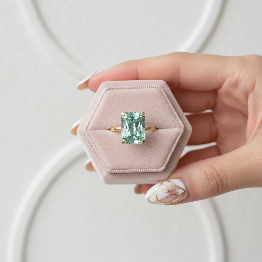 Gorgeous Yellow Gold Radiant Cut Paraiba Tourmaline Engagement Ring-Black Diamonds New York