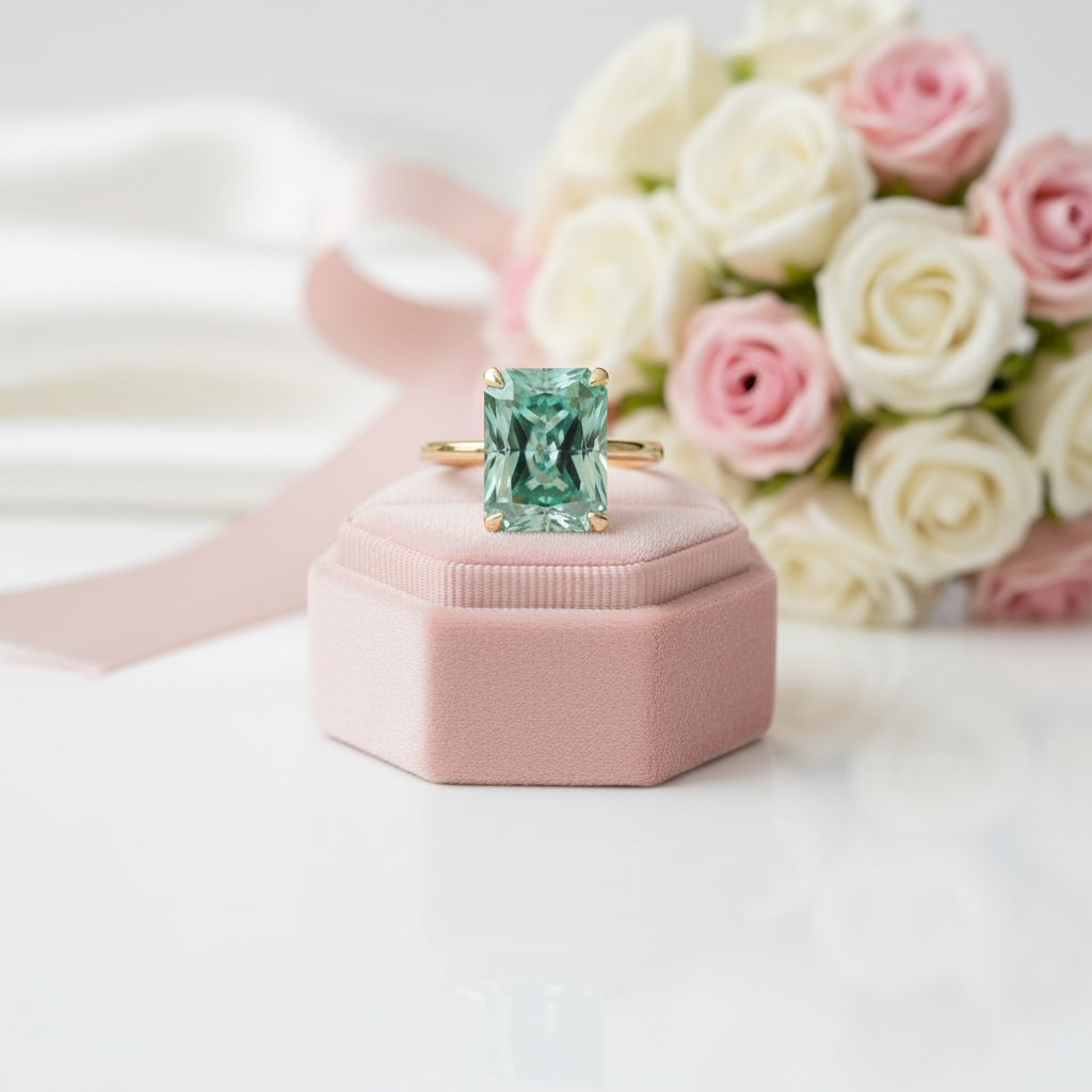 Gorgeous Yellow Gold Radiant Cut Paraiba Tourmaline Engagement Ring-Black Diamonds New York