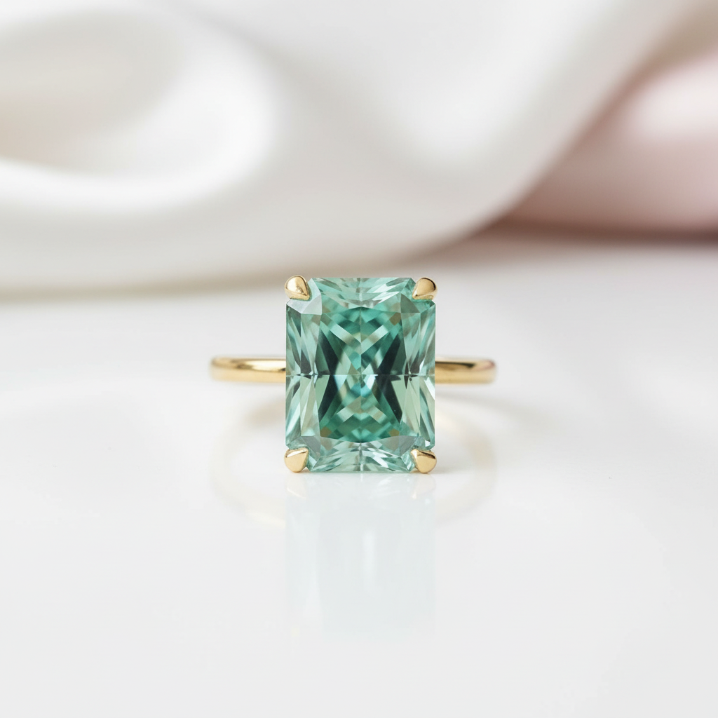 Gorgeous Yellow Gold Radiant Cut Paraiba Tourmaline Engagement Ring-Black Diamonds New York