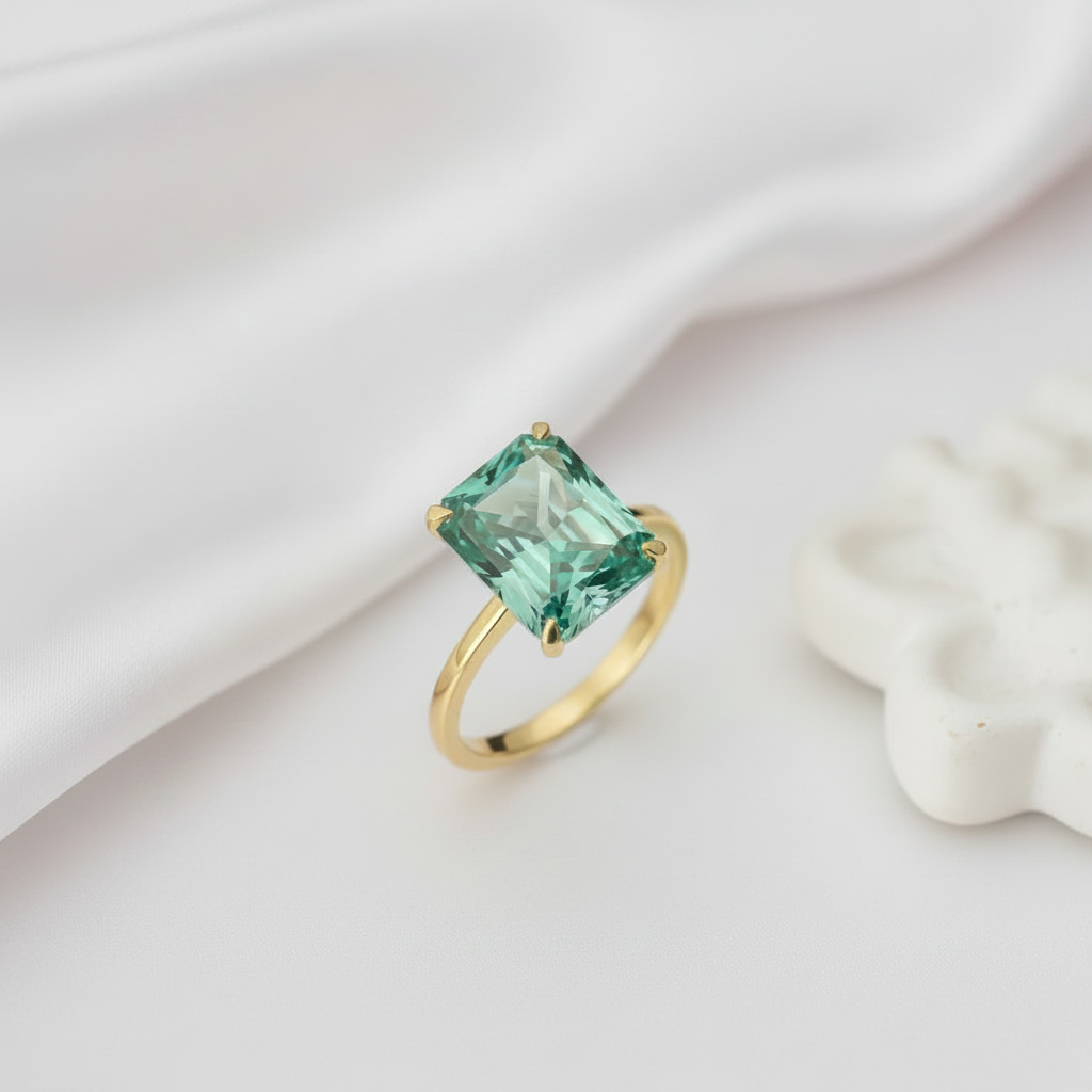Gorgeous Yellow Gold Radiant Cut Paraiba Tourmaline Engagement Ring-Black Diamonds New York
