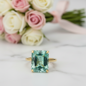 Gorgeous Yellow Gold Radiant Cut Paraiba Tourmaline Engagement Ring-Black Diamonds New York