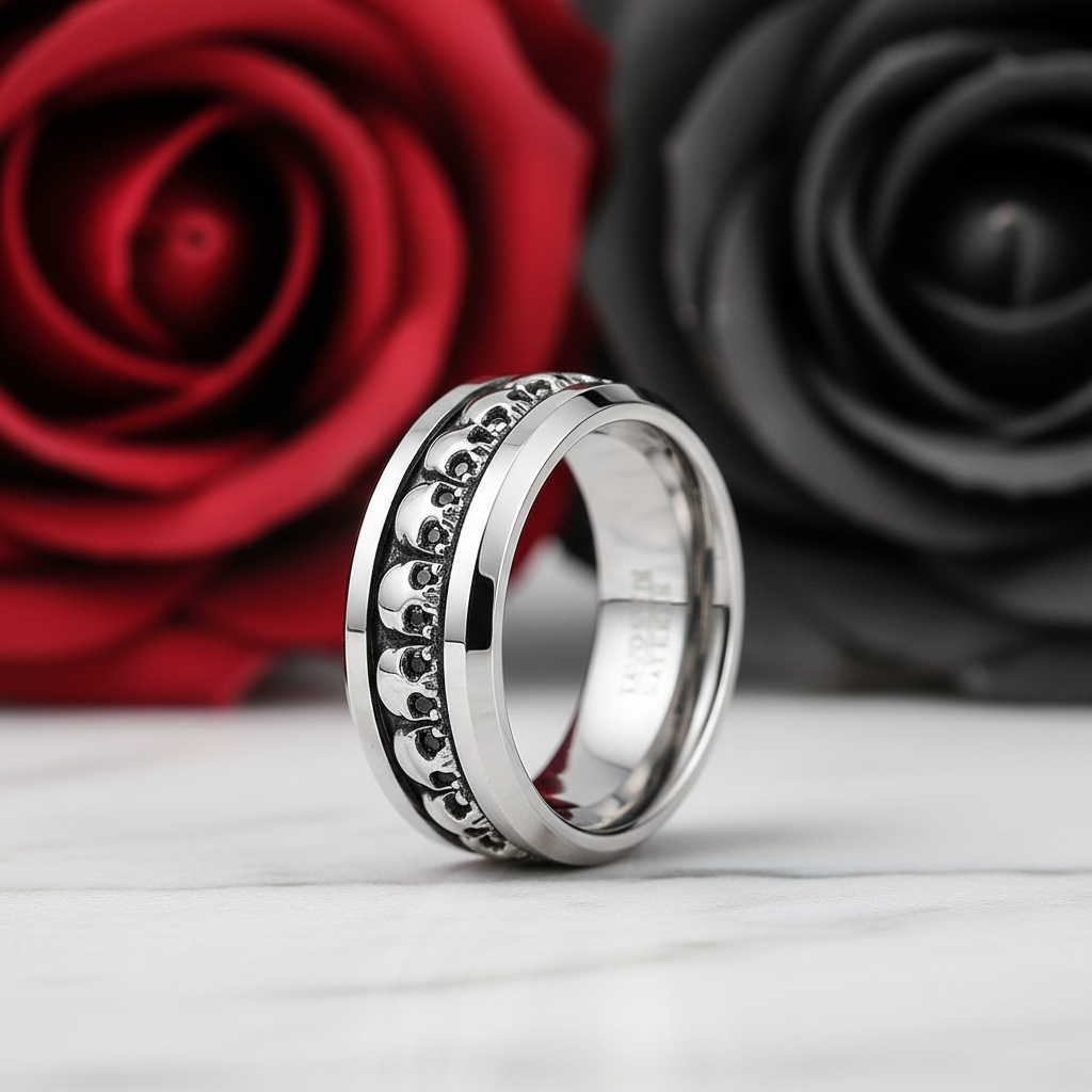 Gothic Skull Ring Band-Black Diamonds New York