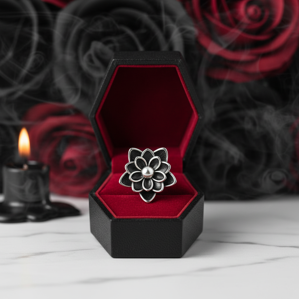 Gothic Black Flower Lotus Charm-Black Diamonds New York