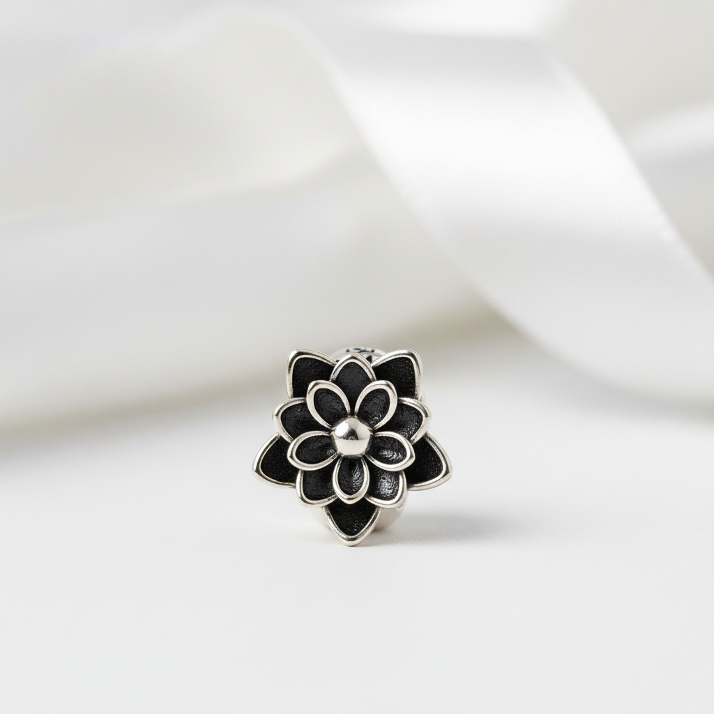 Gothic Black Flower Lotus Charm-Black Diamonds New York