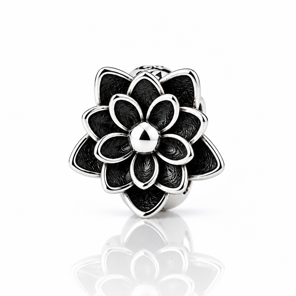 Gothic Black Flower Lotus Charm-Black Diamonds New York