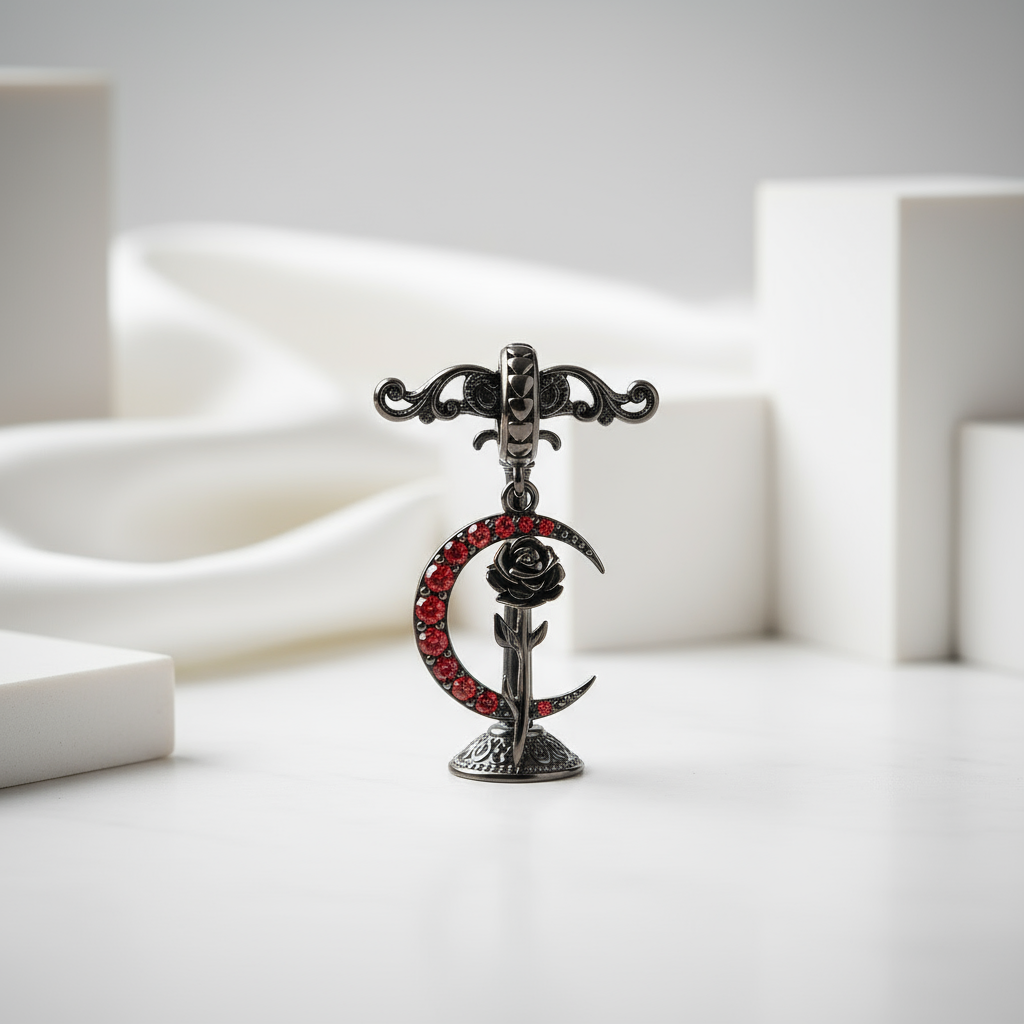 Gothic Black Moon Rose & Butterfly Charm Series-Black Diamonds New York