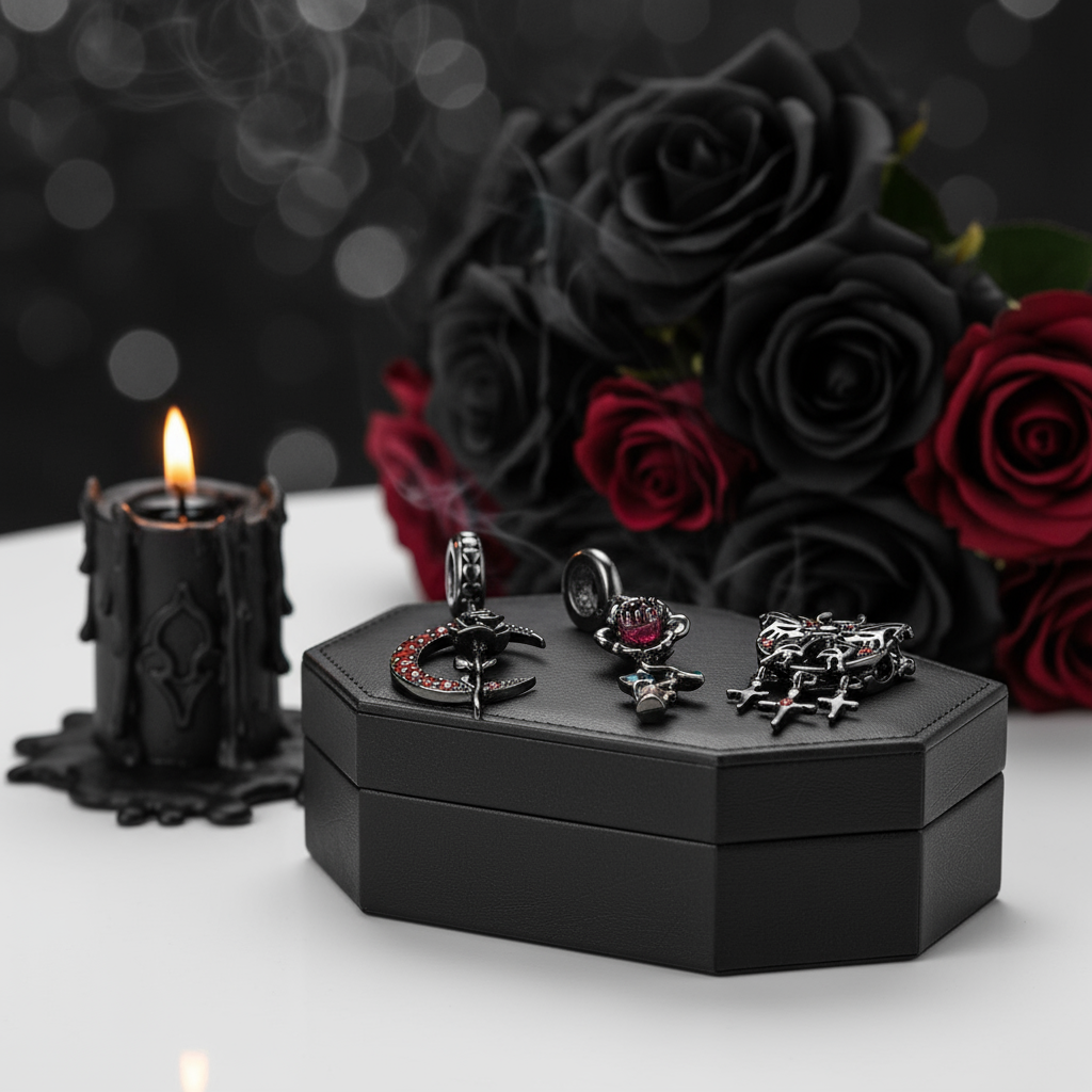 Gothic Black Moon Rose & Butterfly Charm Series-Black Diamonds New York