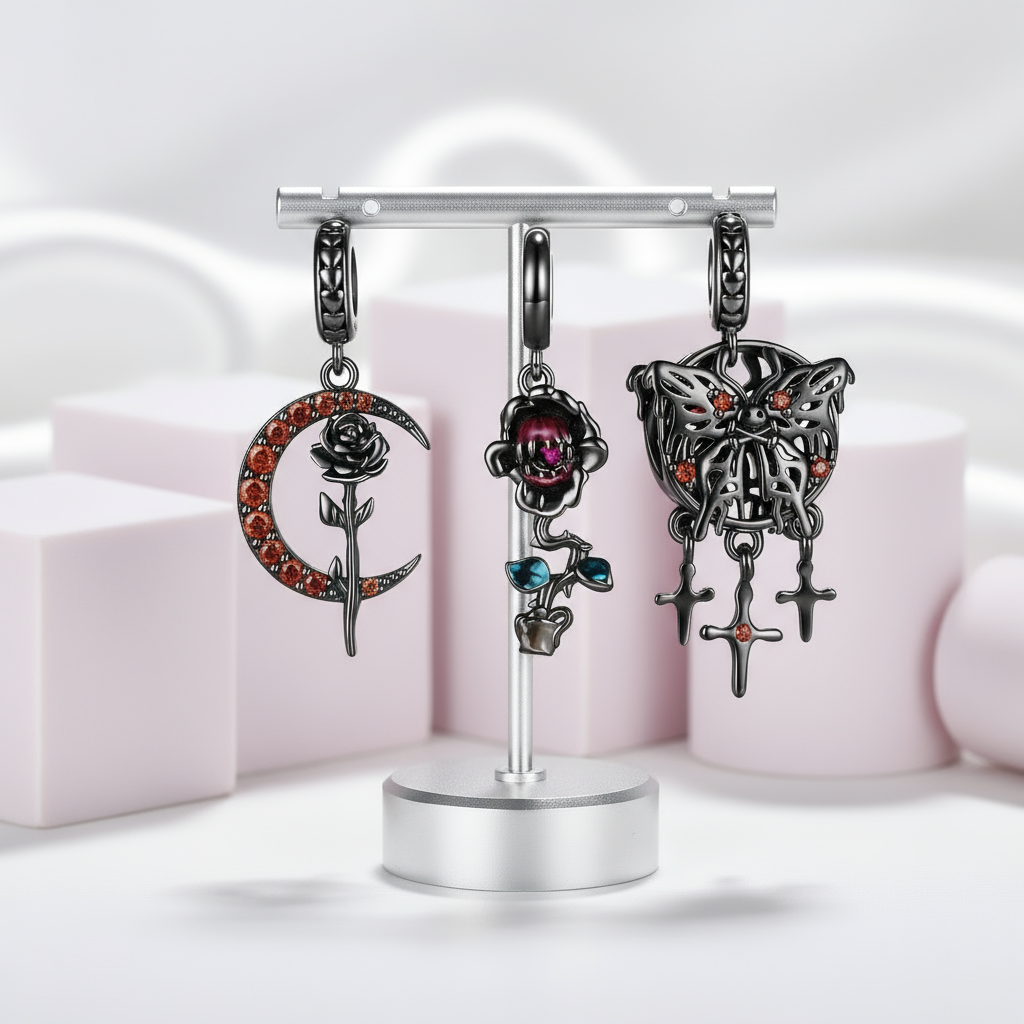 Gothic Black Moon Rose & Butterfly Charm Series-Black Diamonds New York