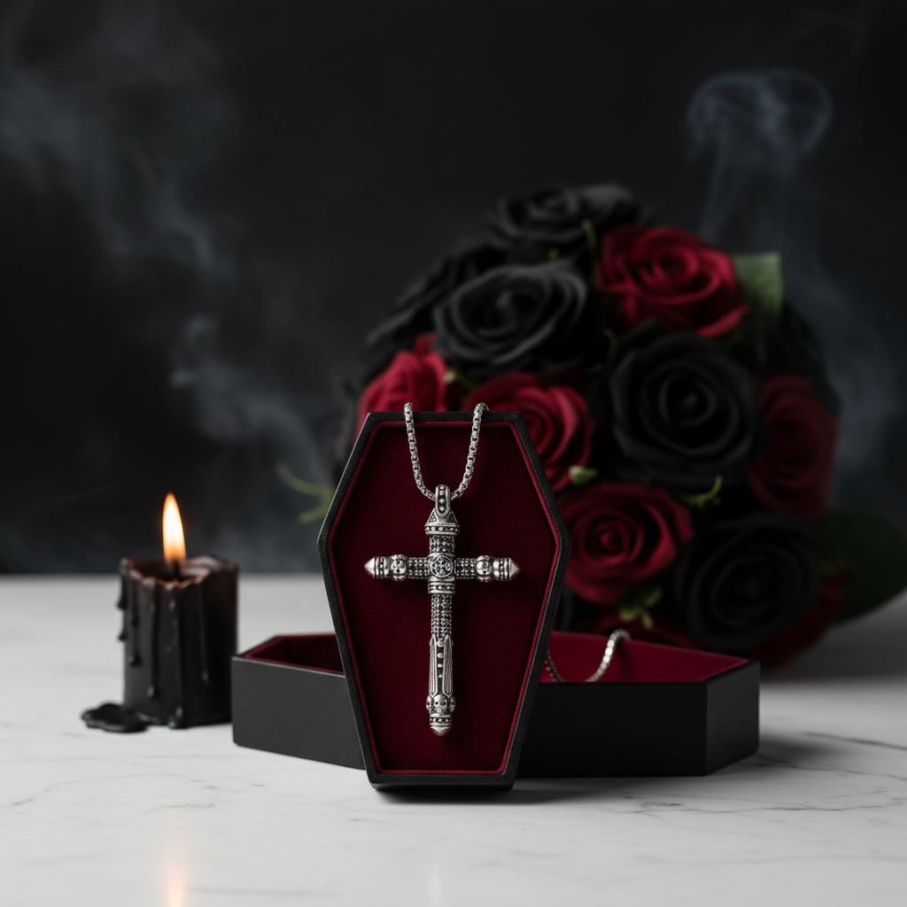 Gothic Cross Pave Diamond Option Sword Necklace-Black Diamonds New York