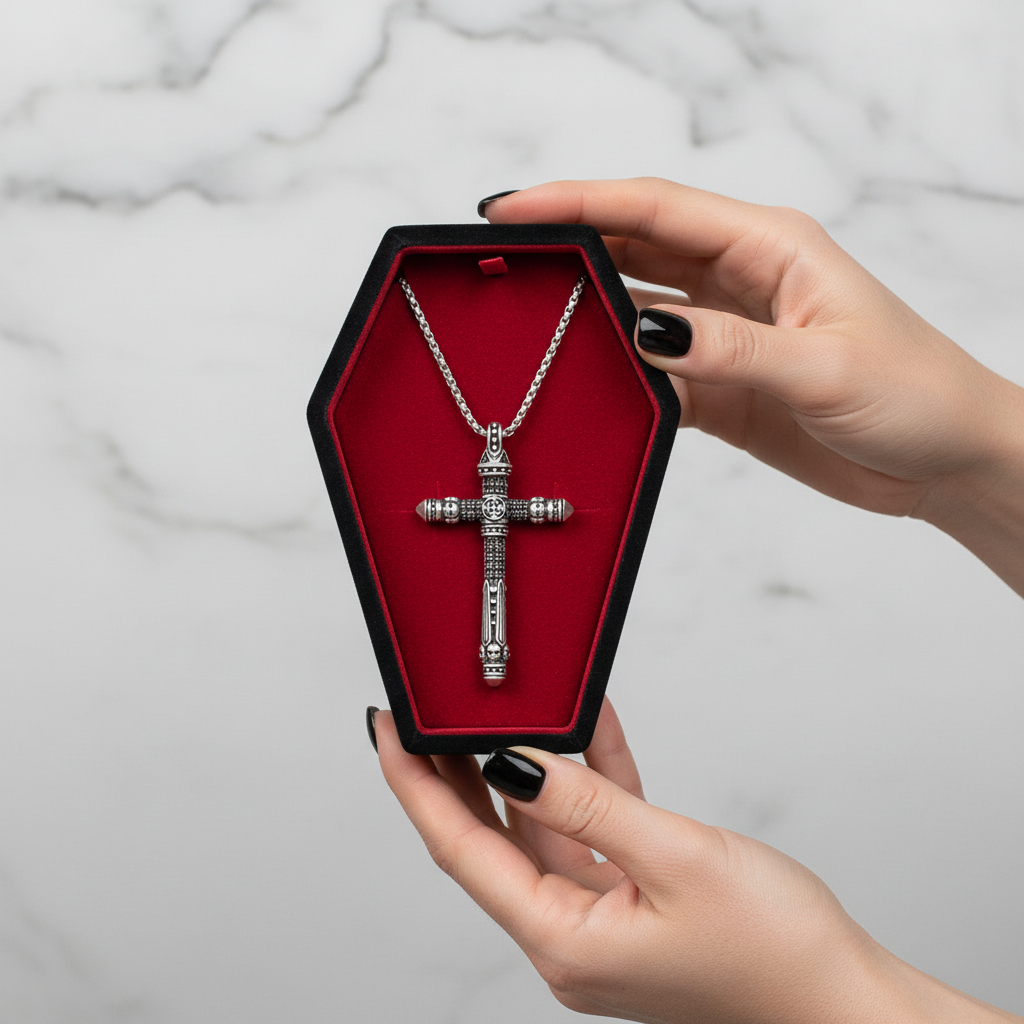 Gothic Cross Pave Diamond Option Sword Necklace-Black Diamonds New York