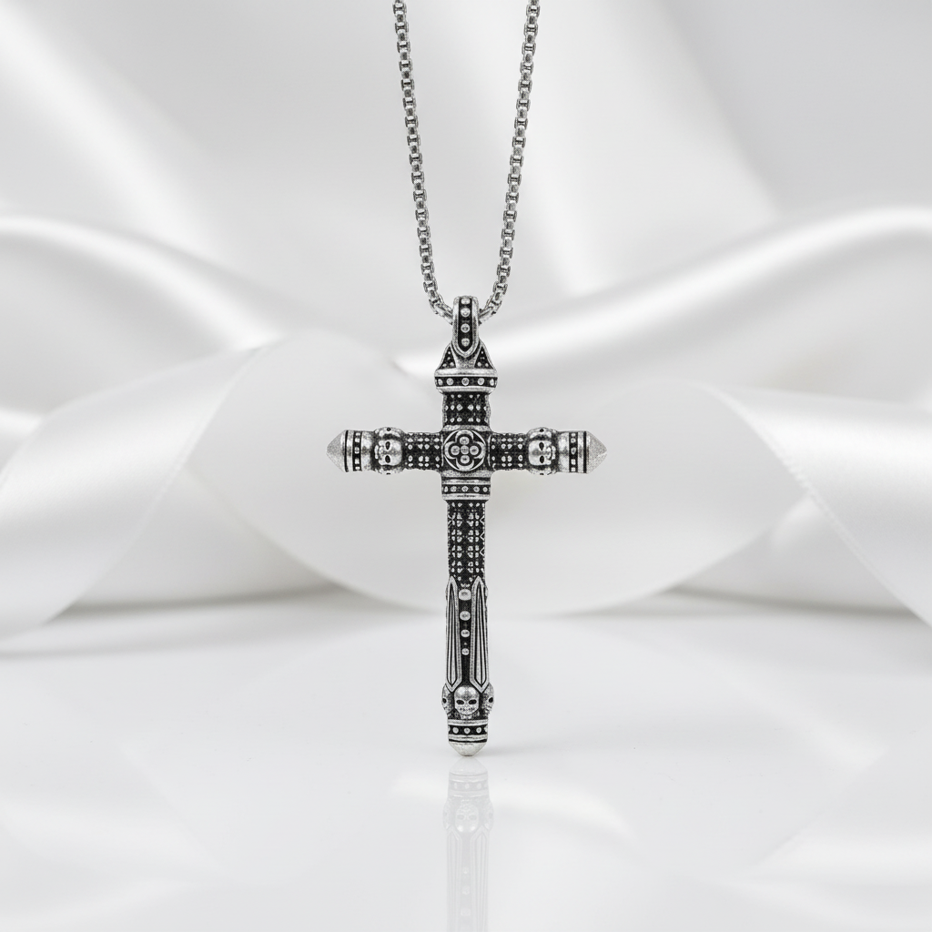 Gothic Cross Pave Diamond Option Sword Necklace-Black Diamonds New York