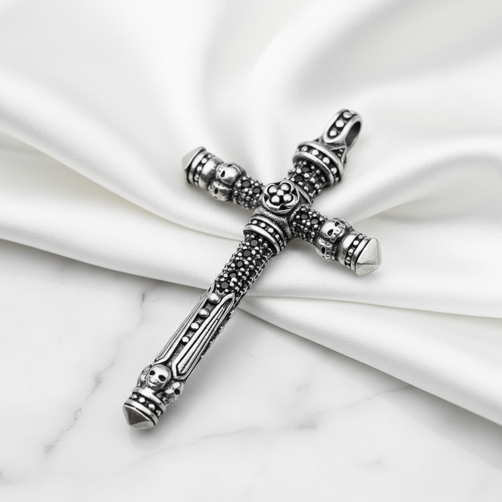 Gothic Cross with Diamond Option Sword Pendant-Black Diamonds New York