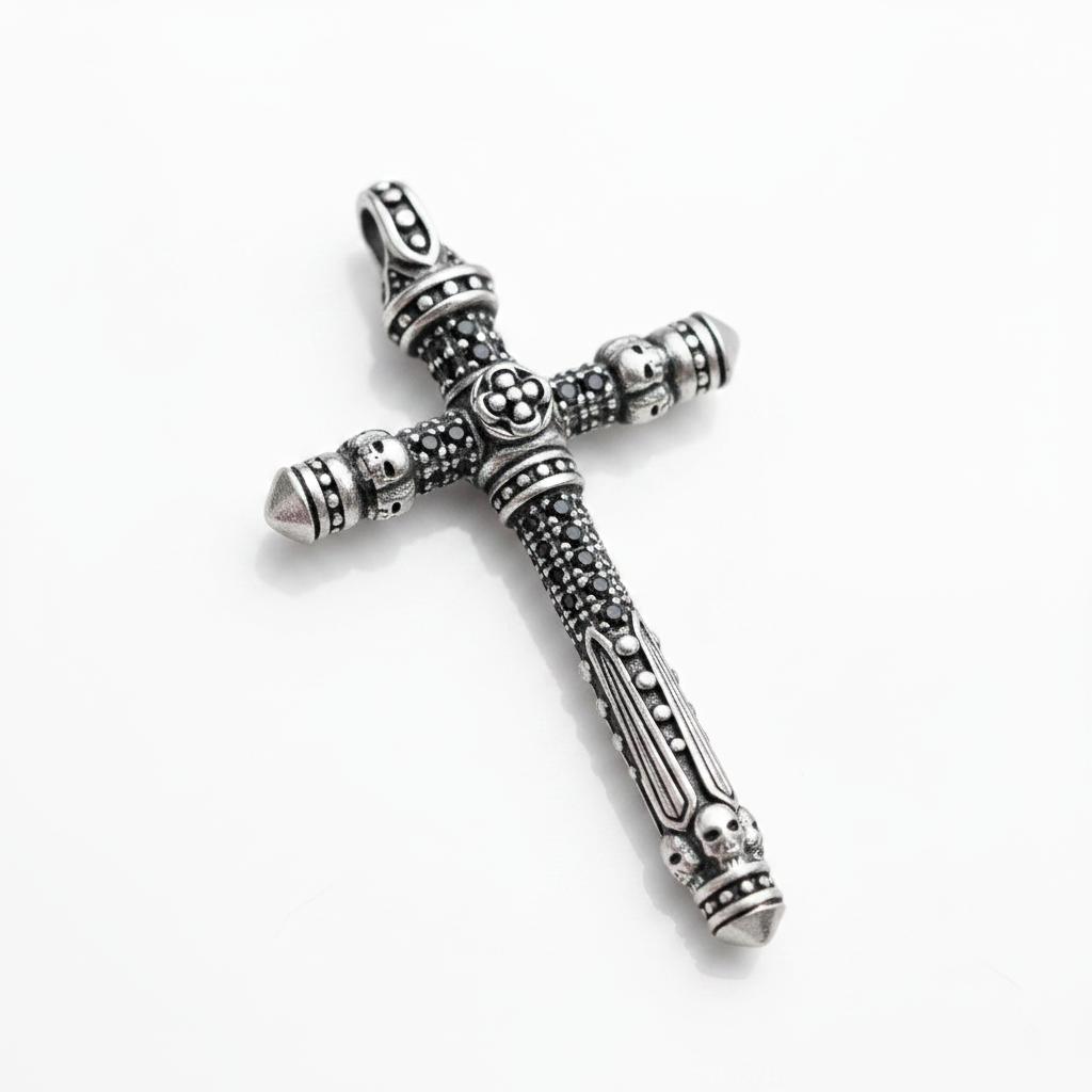 Gothic Cross with Diamond Option Sword Pendant-Black Diamonds New York
