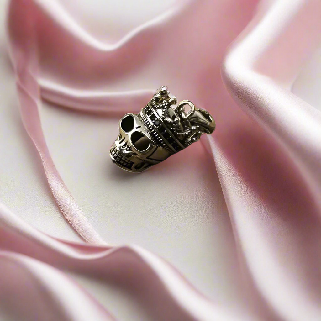 Gothic Crowned Skull King Charm Necklace-Black Diamonds New York