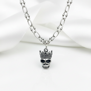 Gothic Crowned Skull King Charm Necklace-Black Diamonds New York