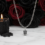 Gothic Crowned Skull King Charm Necklace-Black Diamonds New York